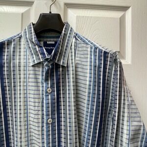 Tommy Bahama Men's XL Sashiko Stripe Shirt Ocean Blue 100% Pima Cotton - $175
